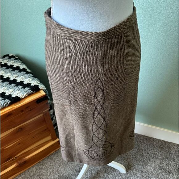 Brown Full Midi Mock Wool Skirt Size 12 - Picture 2 of 9